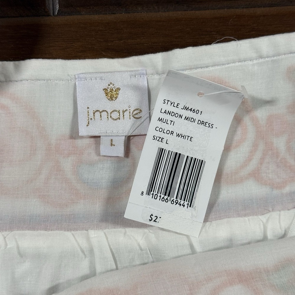 J.Marie Women's Size Large White Embroidered Sleeveless Landon Midi Dress - Picture 6 of 12